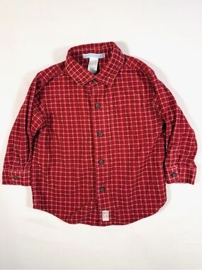 JANIE AND JACK Baby Boy Red Plaid Corduroy Flannel Button Down Shirt Size 12-18M